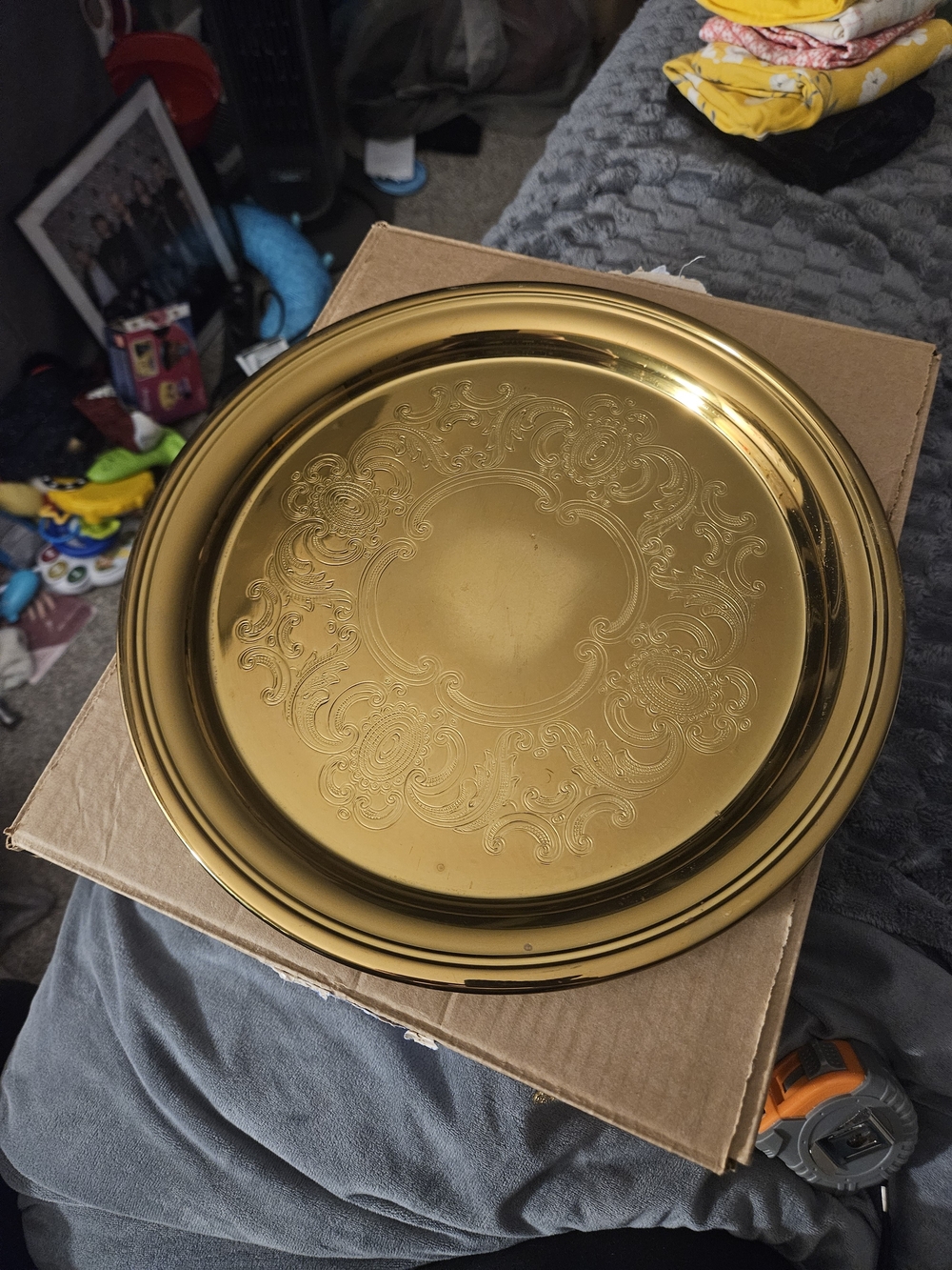 baldwin Gold Embossed Round Serving Tray